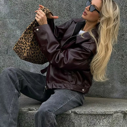 Casual Pleather Jacket With Zipper