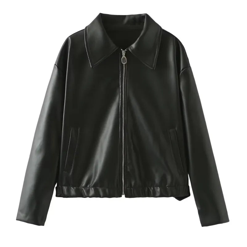 Casual Pleather Jacket With Zipper