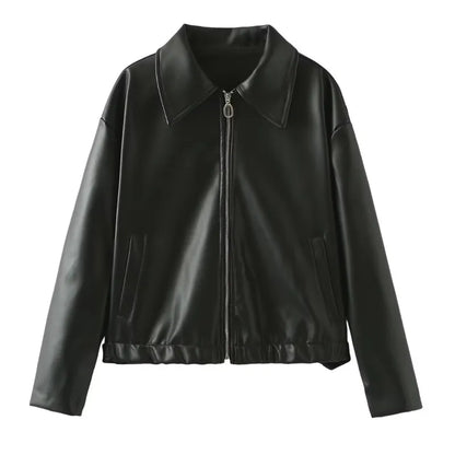 Casual Pleather Jacket With Zipper