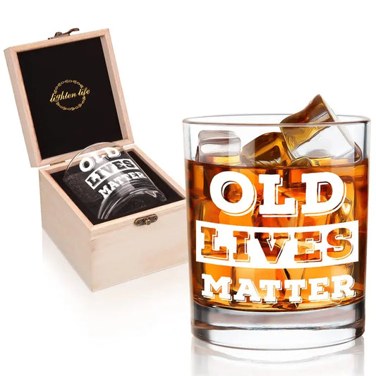 🥃 Old Lives Matter Whiskey Glass – 340ml in Wooden Gift Box 🥃