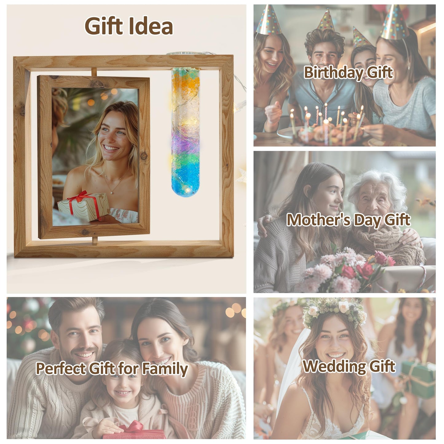 🌿📸 Rustic Wooden Rotating Double-Sided 4*6 Picture Frame with Glass Vase 📸🌿