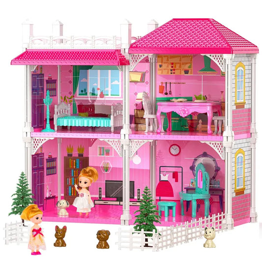 🏡 Luxury Dollhouse Playset – 2-Storey 4-Room Villa with Dolls & Furniture 🏡