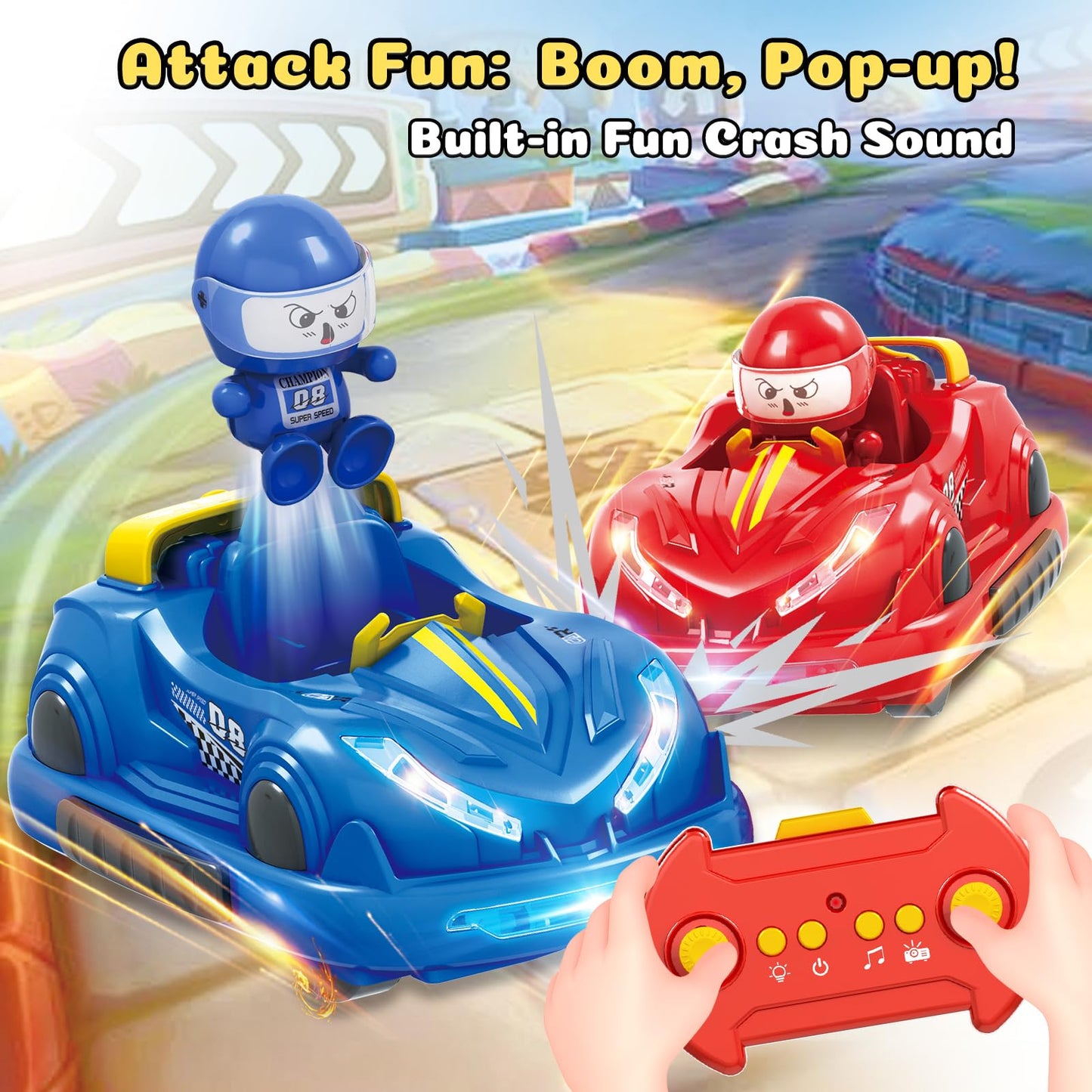 Interactive Remote Control Bumper Car Set with LED Lights & Sound Effects