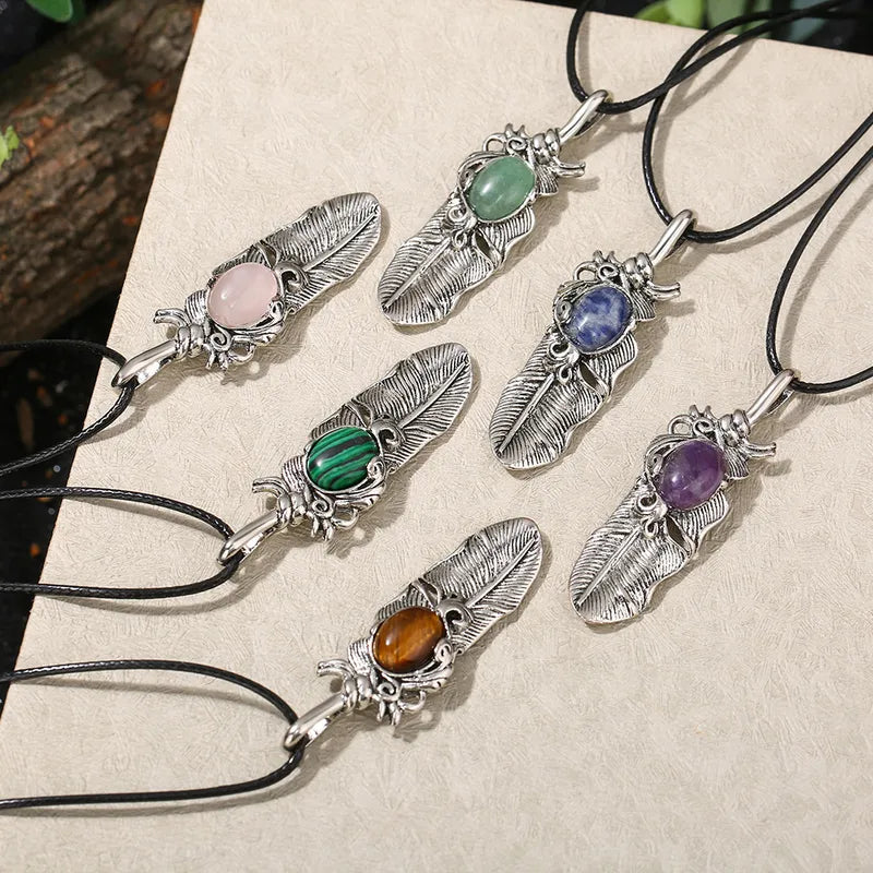 ✨ Natural Crystal Feather Pendant Necklace ✨
