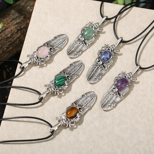 ✨ Natural Crystal Feather Pendant Necklace ✨