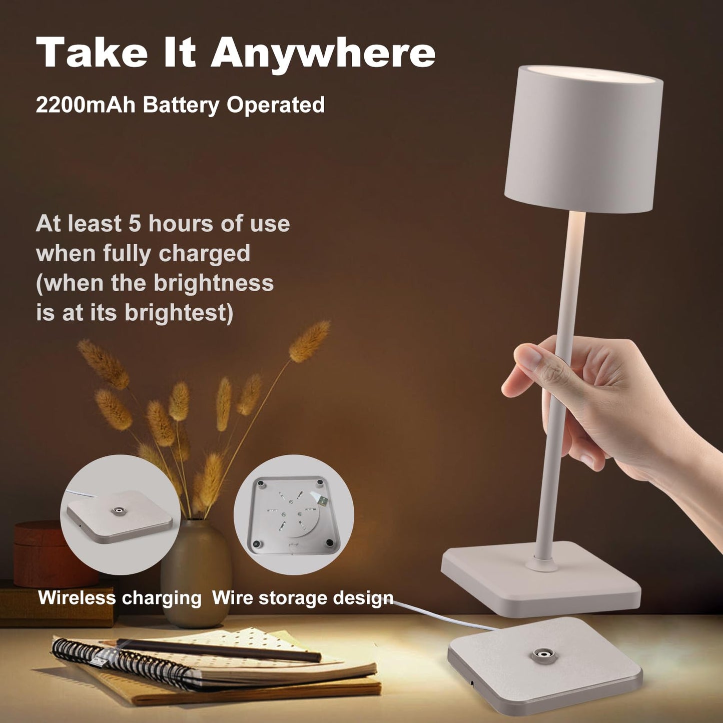 2 Pack Cordless Rechargeable LED Table Lamps with Touch Control