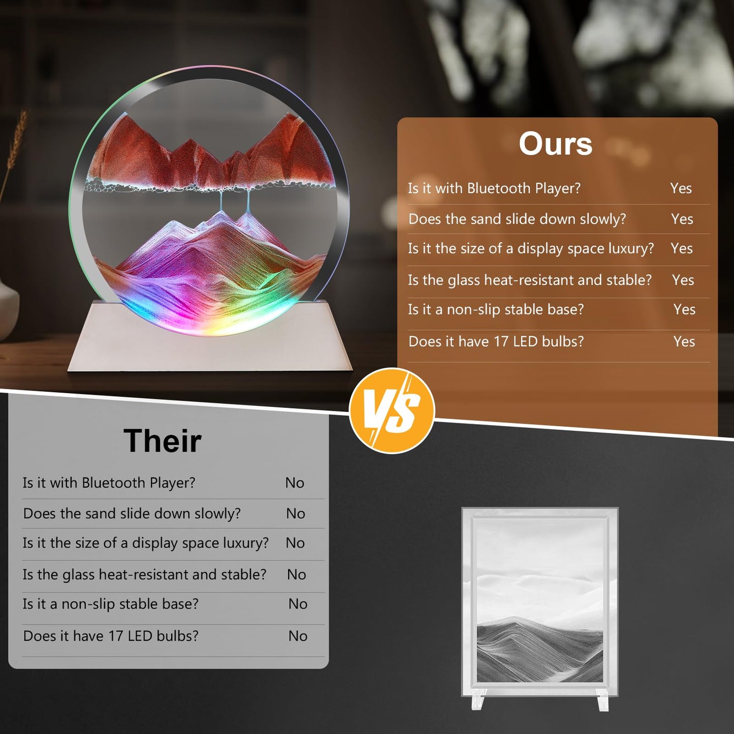 Moving Sand Art Picture with Bluetooth Speaker & RGB Night Light – Red