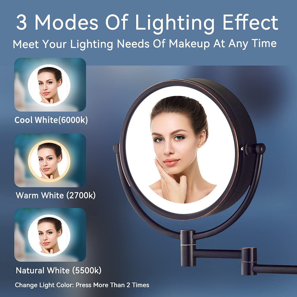 LED 20cm 360° Rotatable Wall Mounted Magnifying Mirror - Bronze