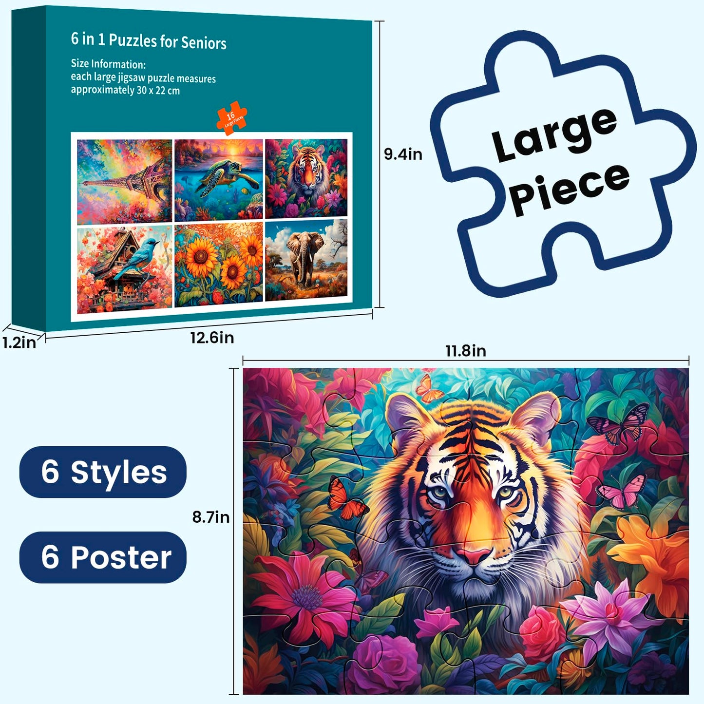 🧩🧠 6-Pack Large Piece Jigsaw Puzzles 🧠🧩