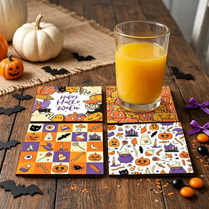 🎃 4pc Halloween Wooden Coaster Set 🎃