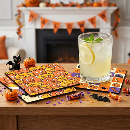 🎃 4pc Halloween Wooden Coaster Set 🎃