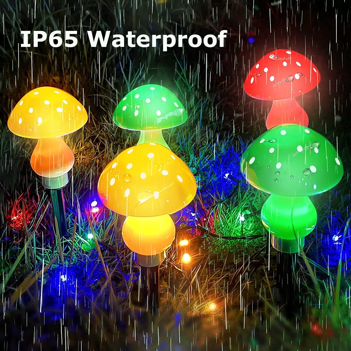 Upgraded Outdoor Solar Garden Lights 8 Pack 50 LED Mushroom Fairy String Waterproof Landscape Decoration - Multicolour FS-DT222