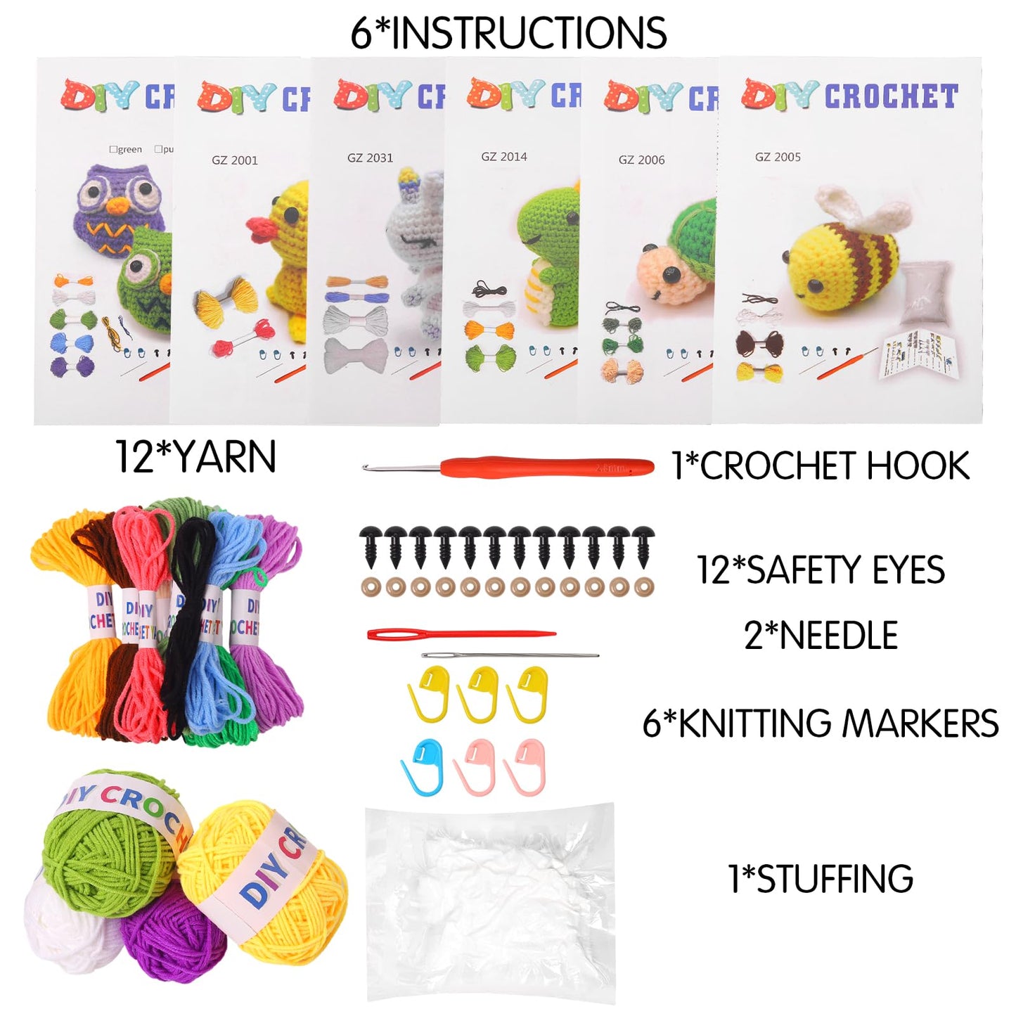 Animal Crochet Starter Kit for Beginners DIY Set to Make 6 Cute Plush Toys with Tutorials