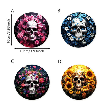 💀 4pc Colourful Flower Skull Wooden Coaster Set 💀