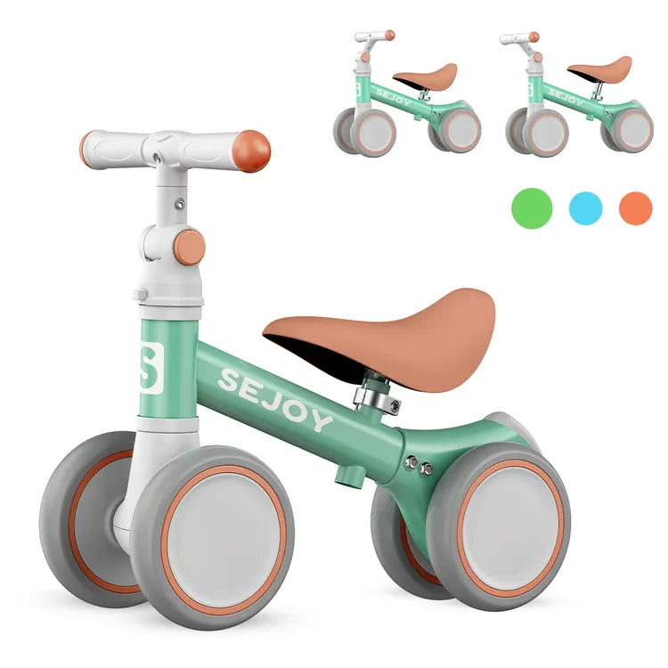 Green Adjustable Baby Balance Bike with Seat Handle