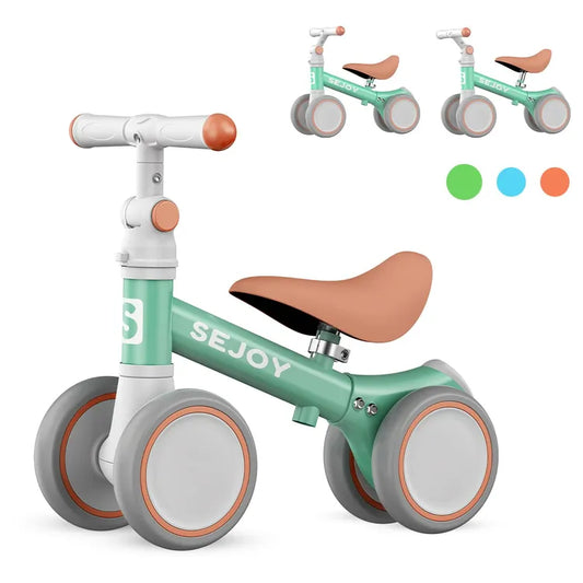 Green Adjustable Baby Balance Bike with Seat Handle