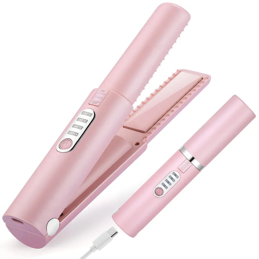 Mini Pink Cordless Hair Straightener and Curler 2-in-1