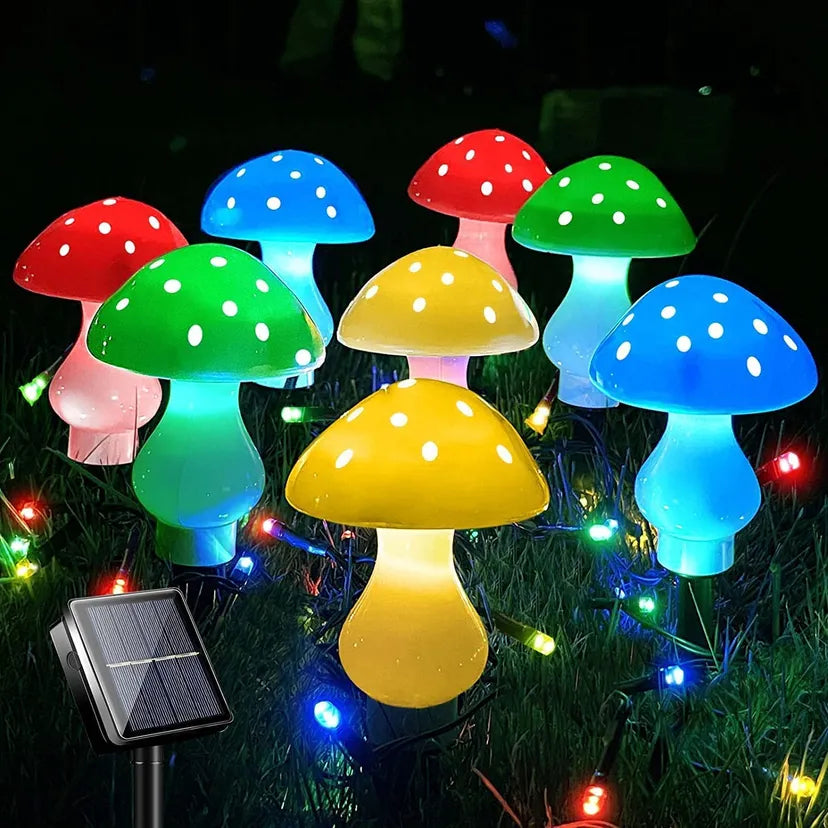 Upgraded Outdoor Solar Garden Lights 8 Pack 50 LED Mushroom Fairy String Waterproof Landscape Decoration - Multicolour FS-DT222