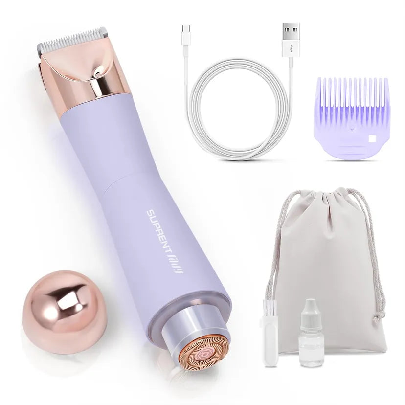 2-in-1 Electric Lady Shaver Painless Bikini Trimmer & Facial Hair Remover Wet & Dry