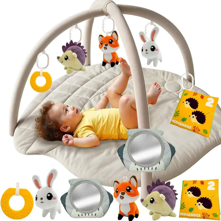 Baby Play Gym Mat with 6 Sensory Toys Acorn-Shaped Tummy Time Mat - Acorn