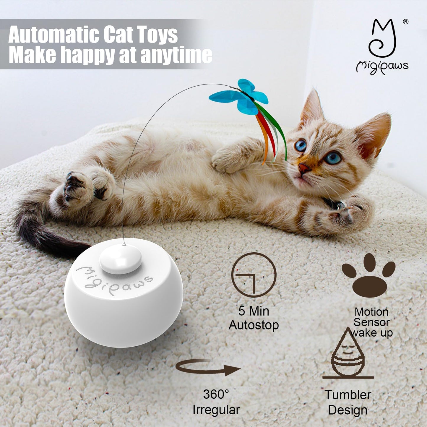 Interactive Cat Toy with Spinning Butterfly & Feathers