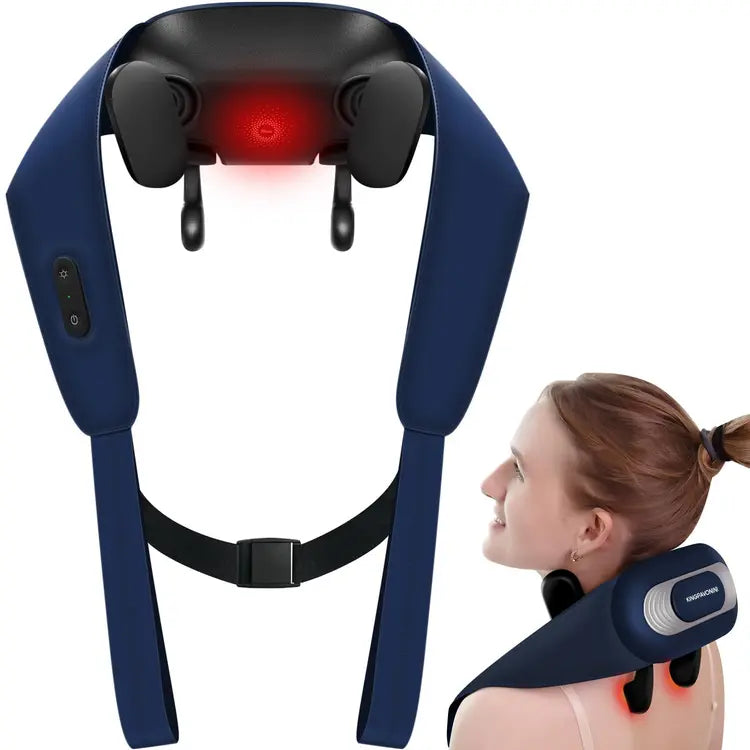 Wireless Heated Neck & Shoulder Massager with Shiatsu Deep Tissue Relief and Voice Guide