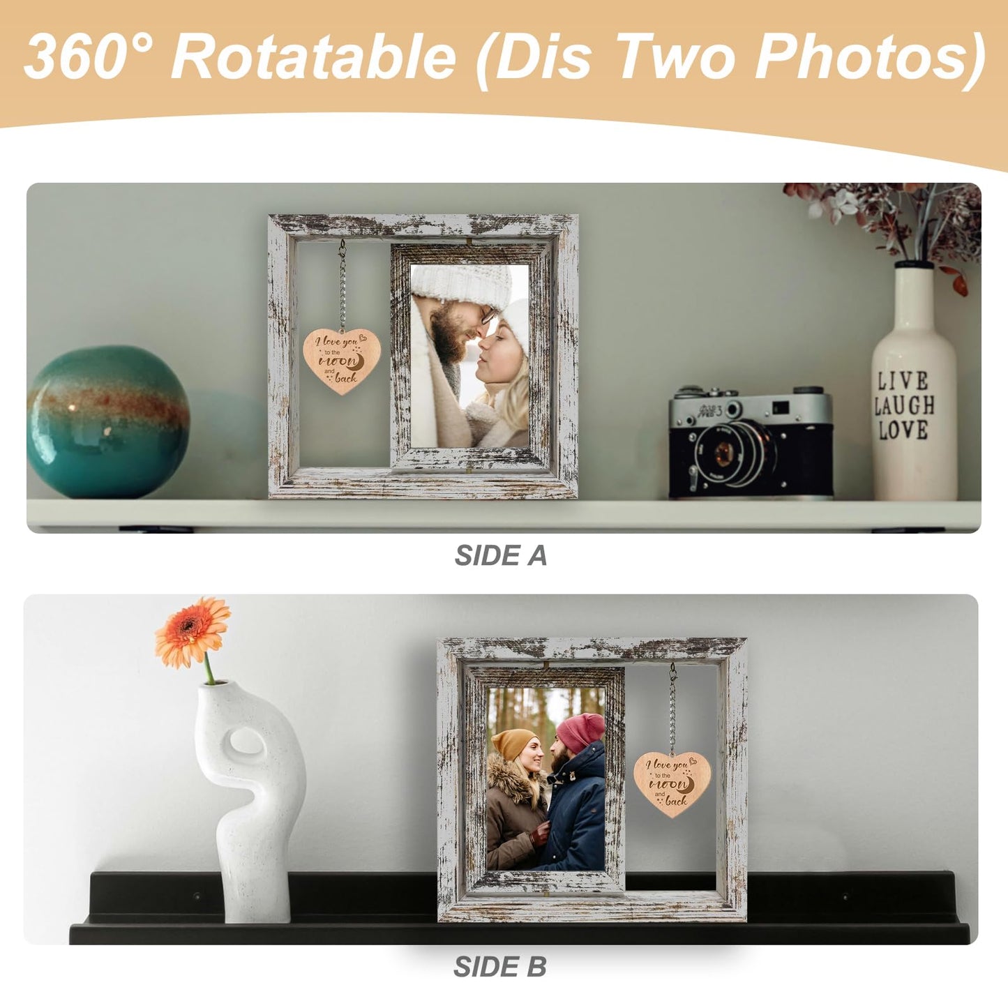 Rotating Double-Sided Photo Frame "I Love You to the Moon and Back"