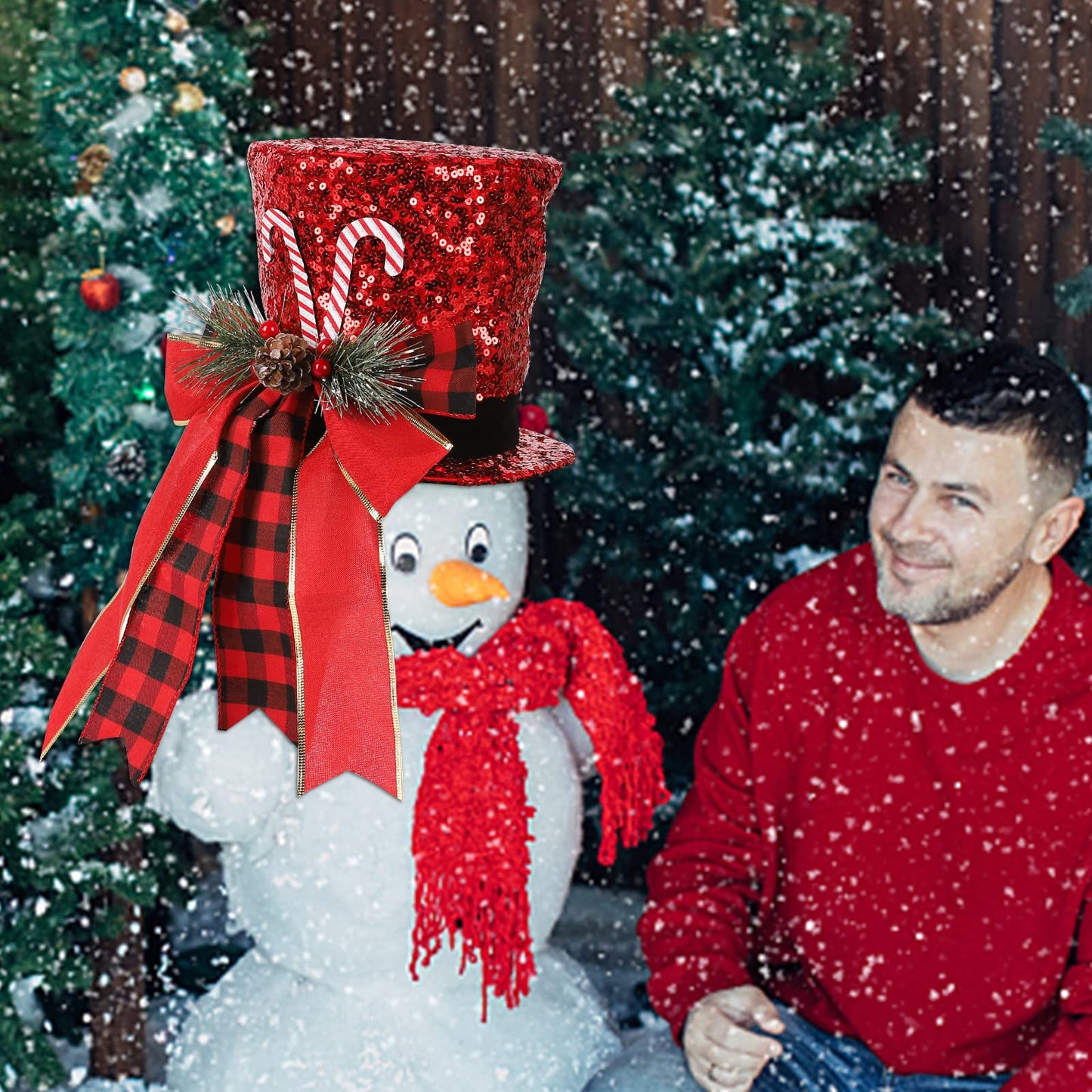 LED Red Christmas Tree Topper Snowflake Projector Top Hat