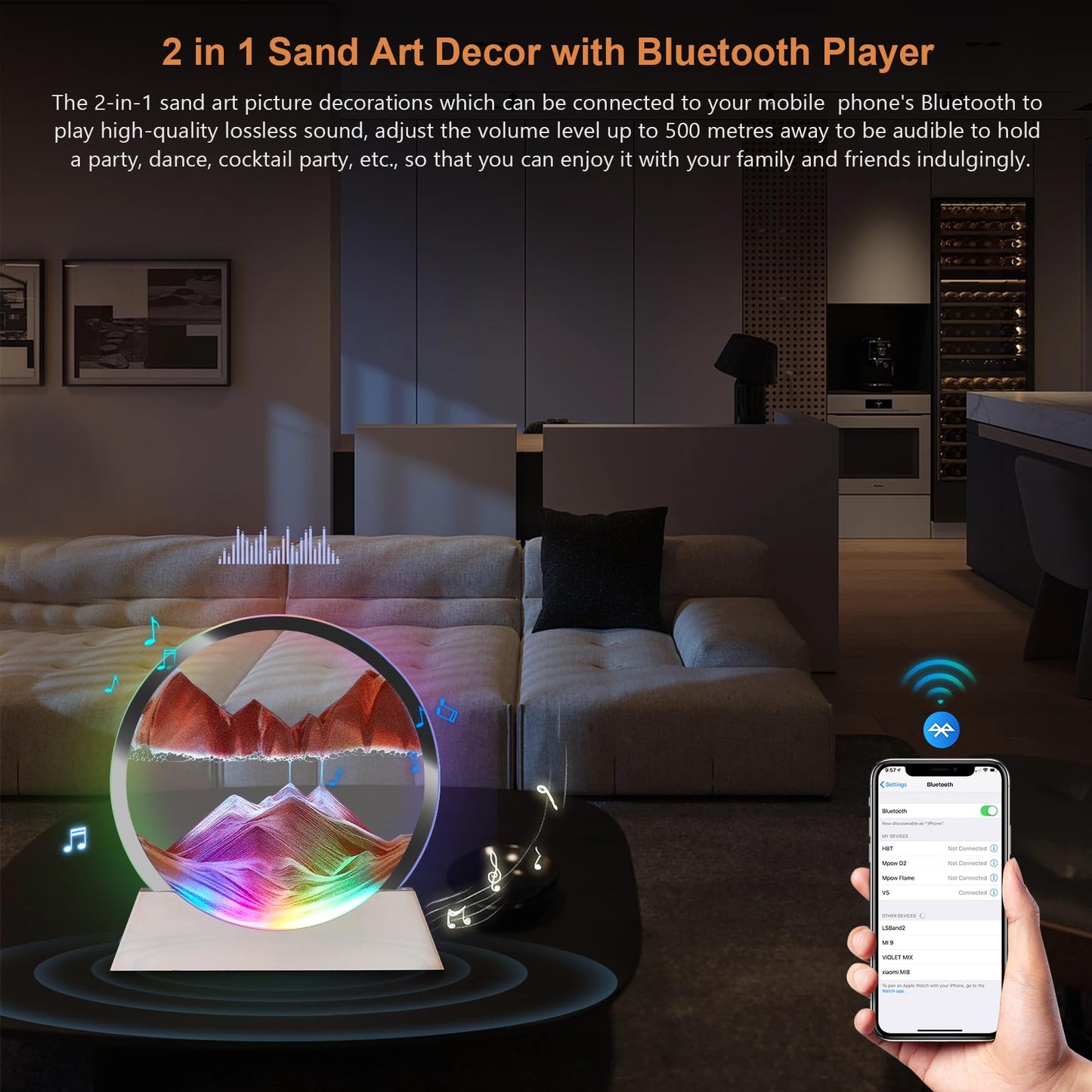 Moving Sand Art Picture with Bluetooth Speaker & RGB Night Light – Red
