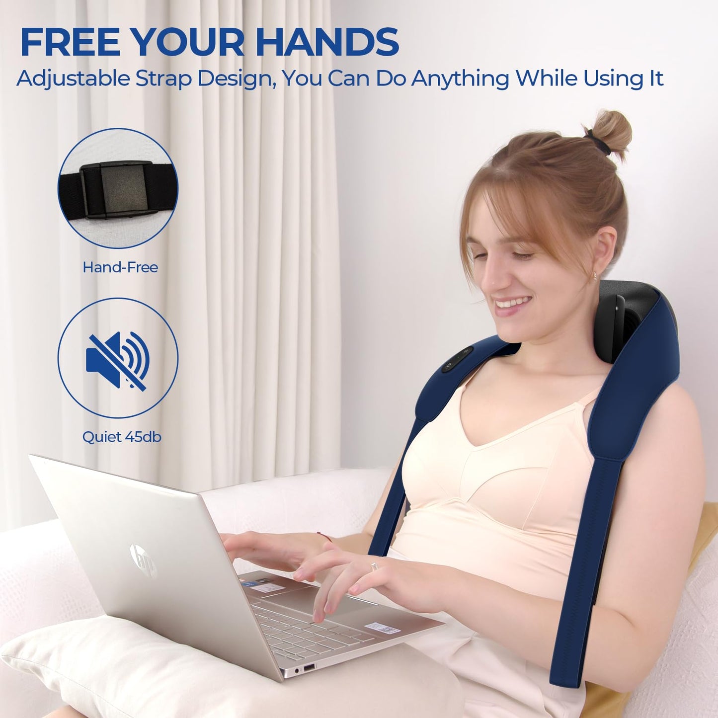 Wireless Heated Neck & Shoulder Massager with Shiatsu Deep Tissue Relief and Voice Guide