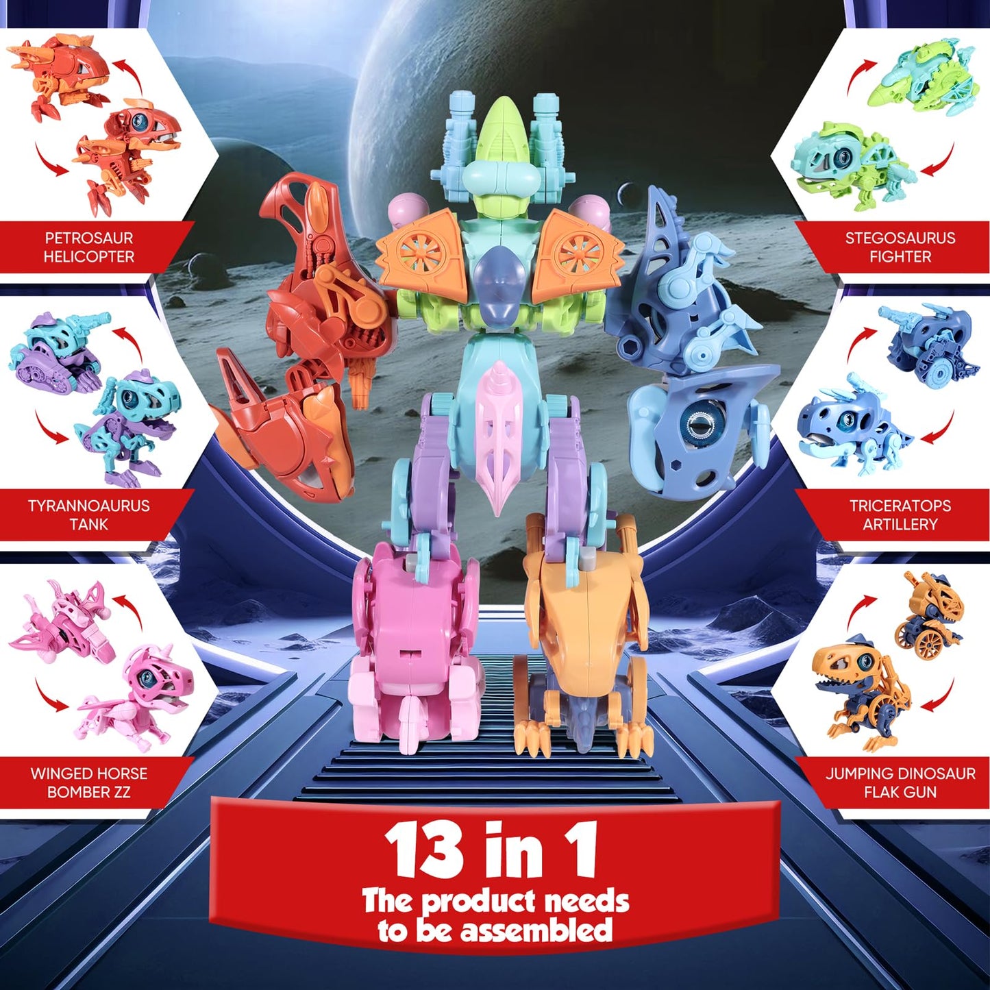 6-in-1 Transforming Robot Dinosaur Action Figure
