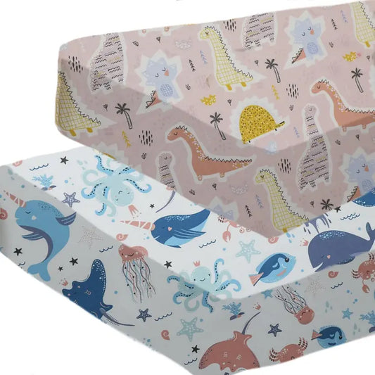 🦕🐳 Pack Of 2 Hypoallergenic Baby Cot Bed Fitted Sheets 🐳🦕