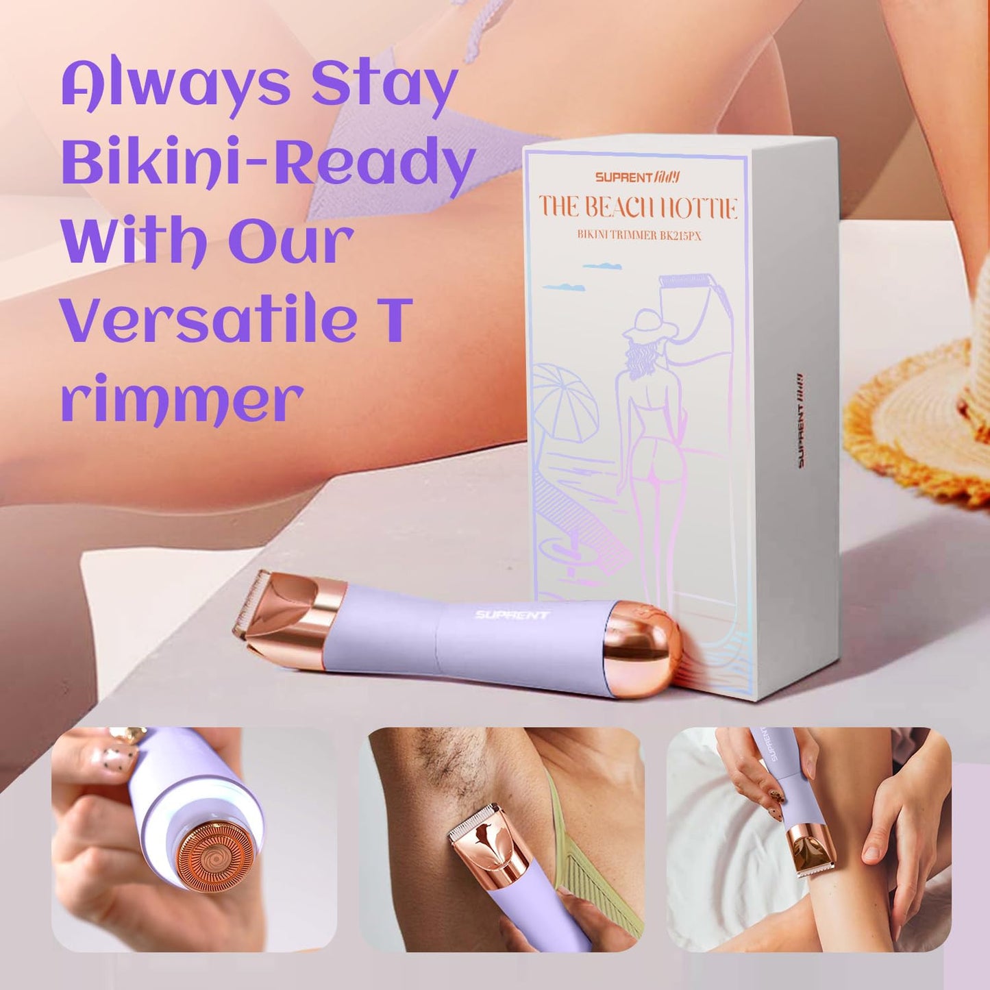 2-in-1 Electric Lady Shaver Painless Bikini Trimmer & Facial Hair Remover Wet & Dry