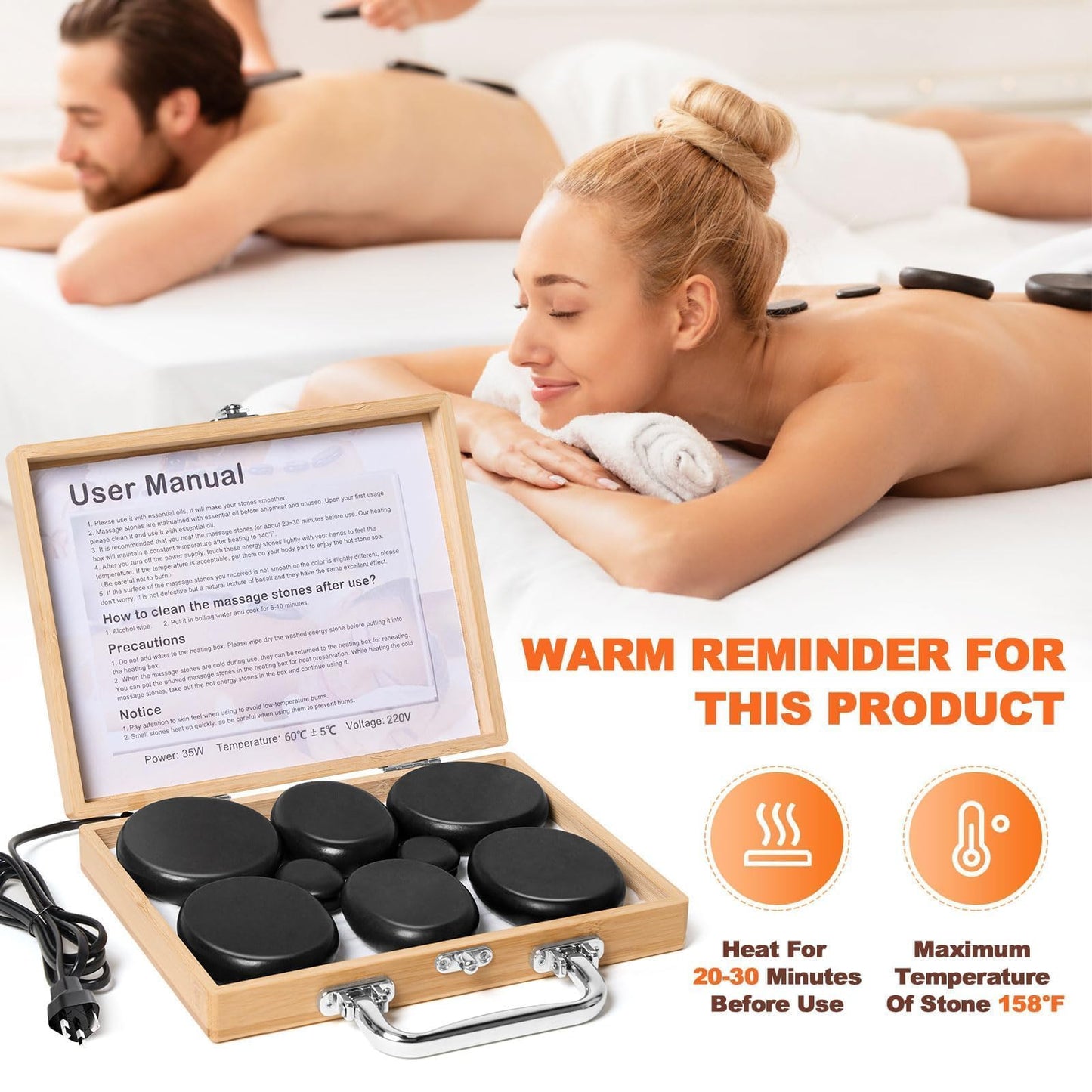 Hot Stone Massage Kit with Electric Heater 10 Basalt Rocks for Relaxing Spa Therapy