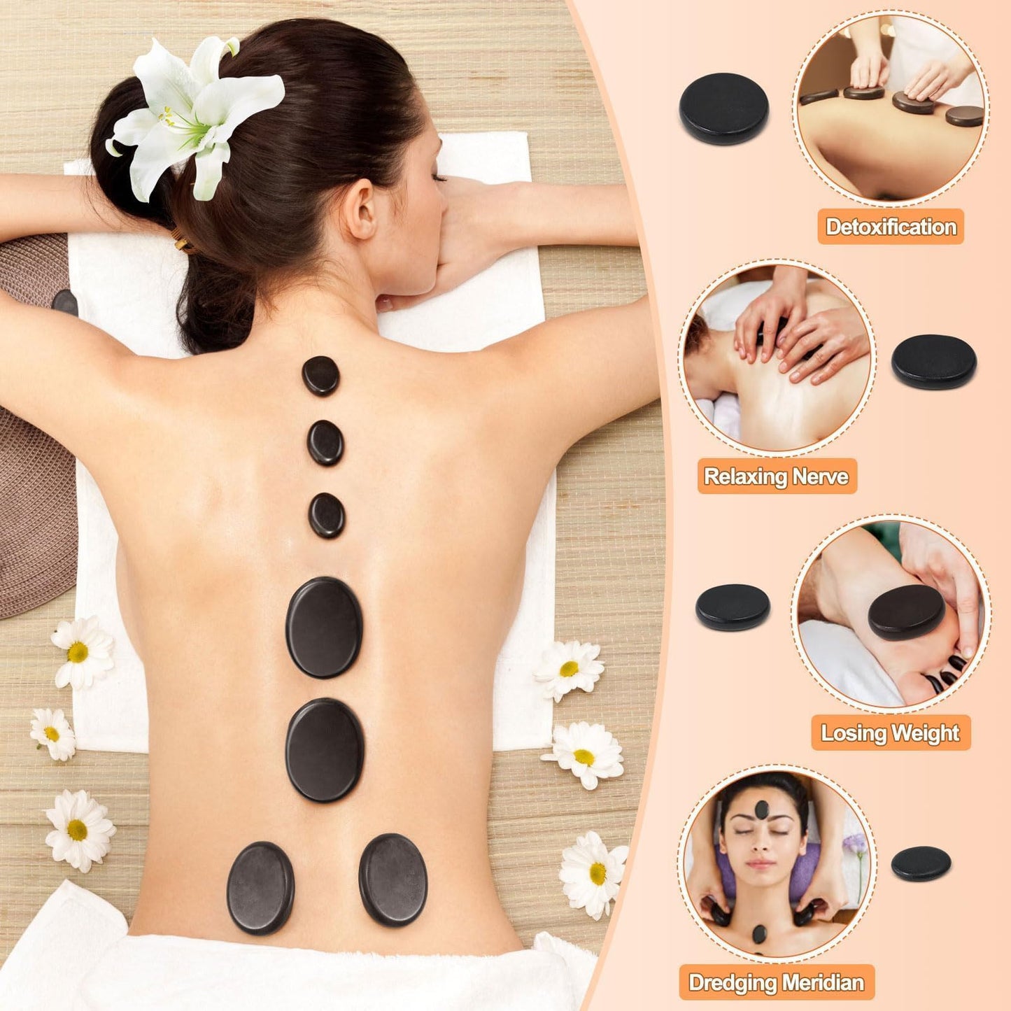 Hot Stone Massage Kit with Electric Heater 10 Basalt Rocks for Relaxing Spa Therapy