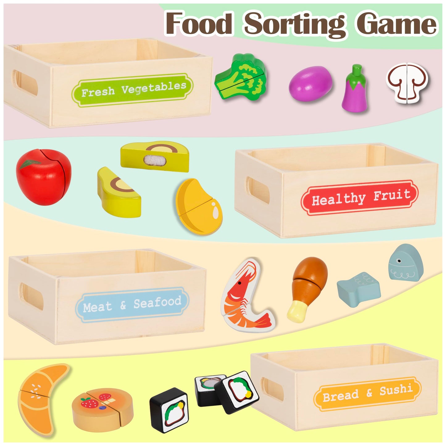 🍎🔪 Wooden Cutting Play Food Set – 12 Pieces with 4 Storage Boxes 🔪🍎