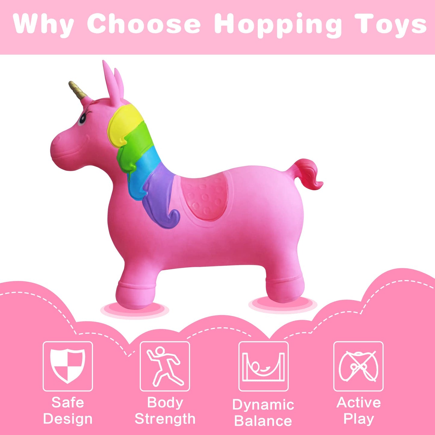 Pink Unicorn Inflatable Bouncy Hopper Ride-On Toy