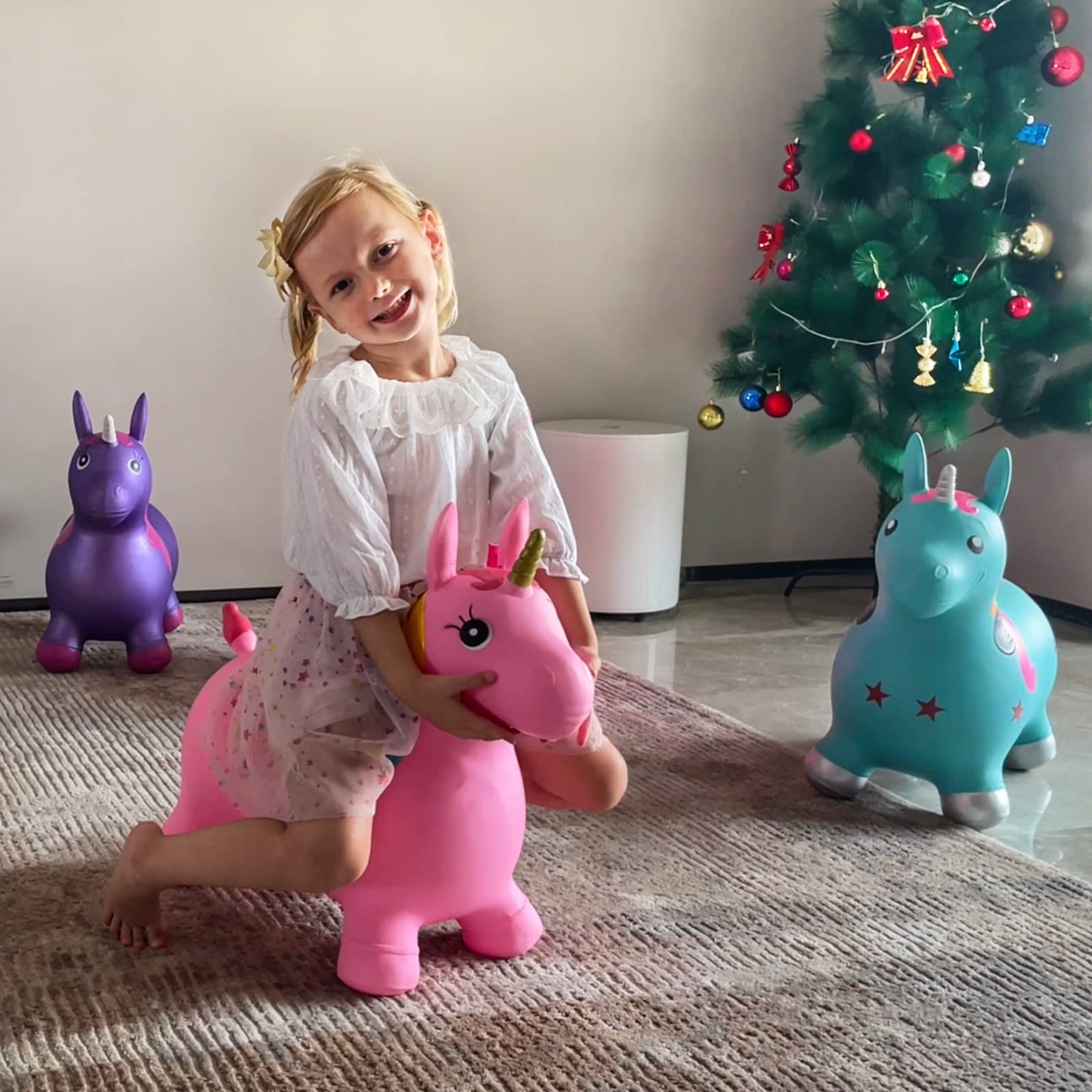 Pink Unicorn Inflatable Bouncy Hopper Ride-On Toy