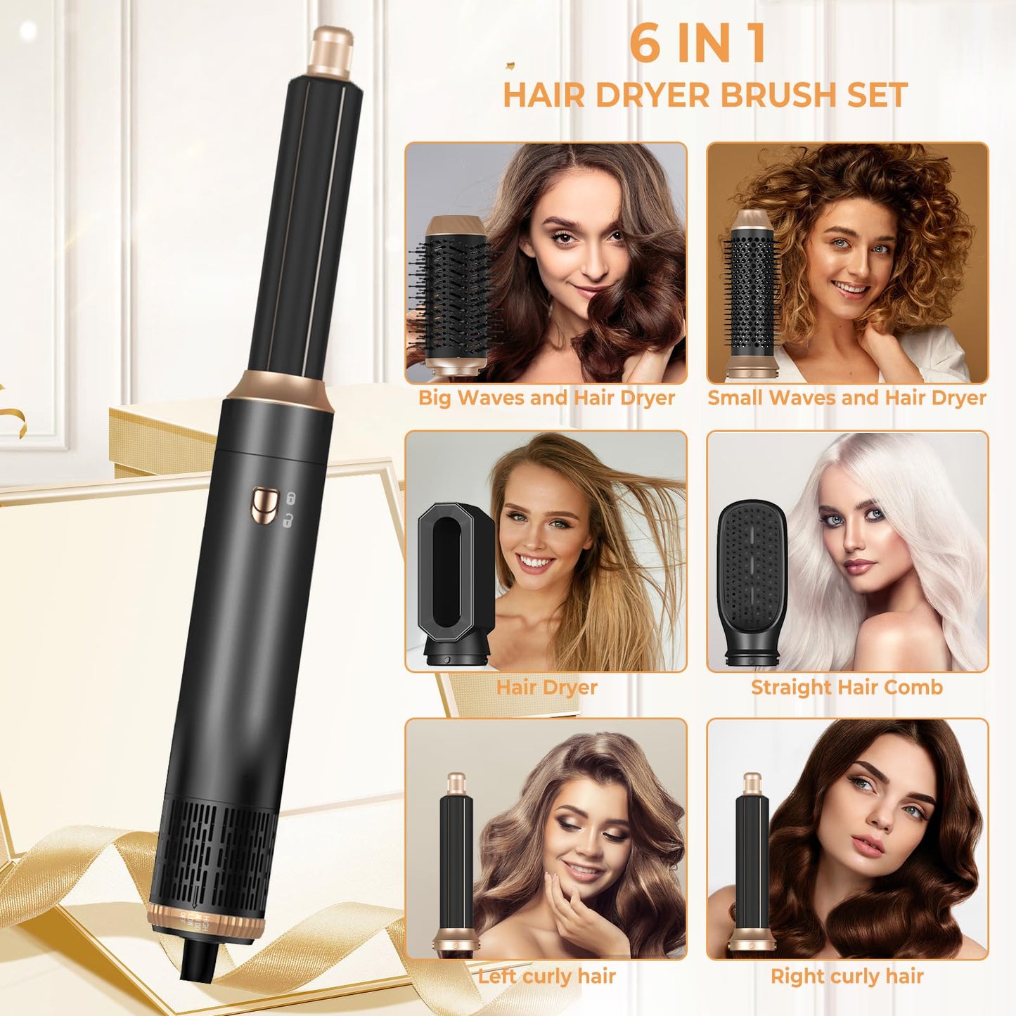 6-in-1 Hair Styler Set with Air Curler & Blow Dryer Brush