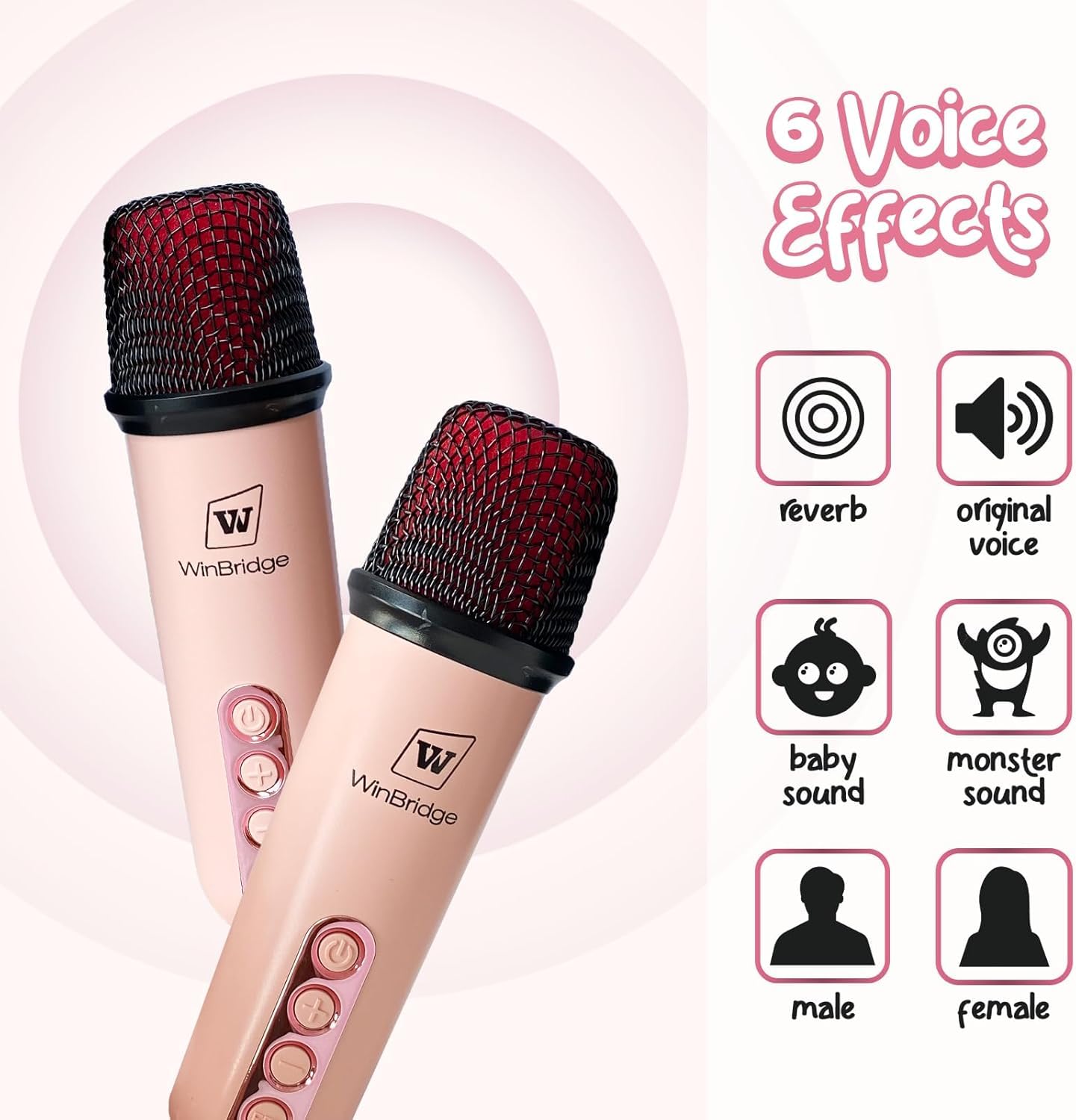 Portable Kids Karaoke Machine with 2 Microphones, Voice Effects & LED Light