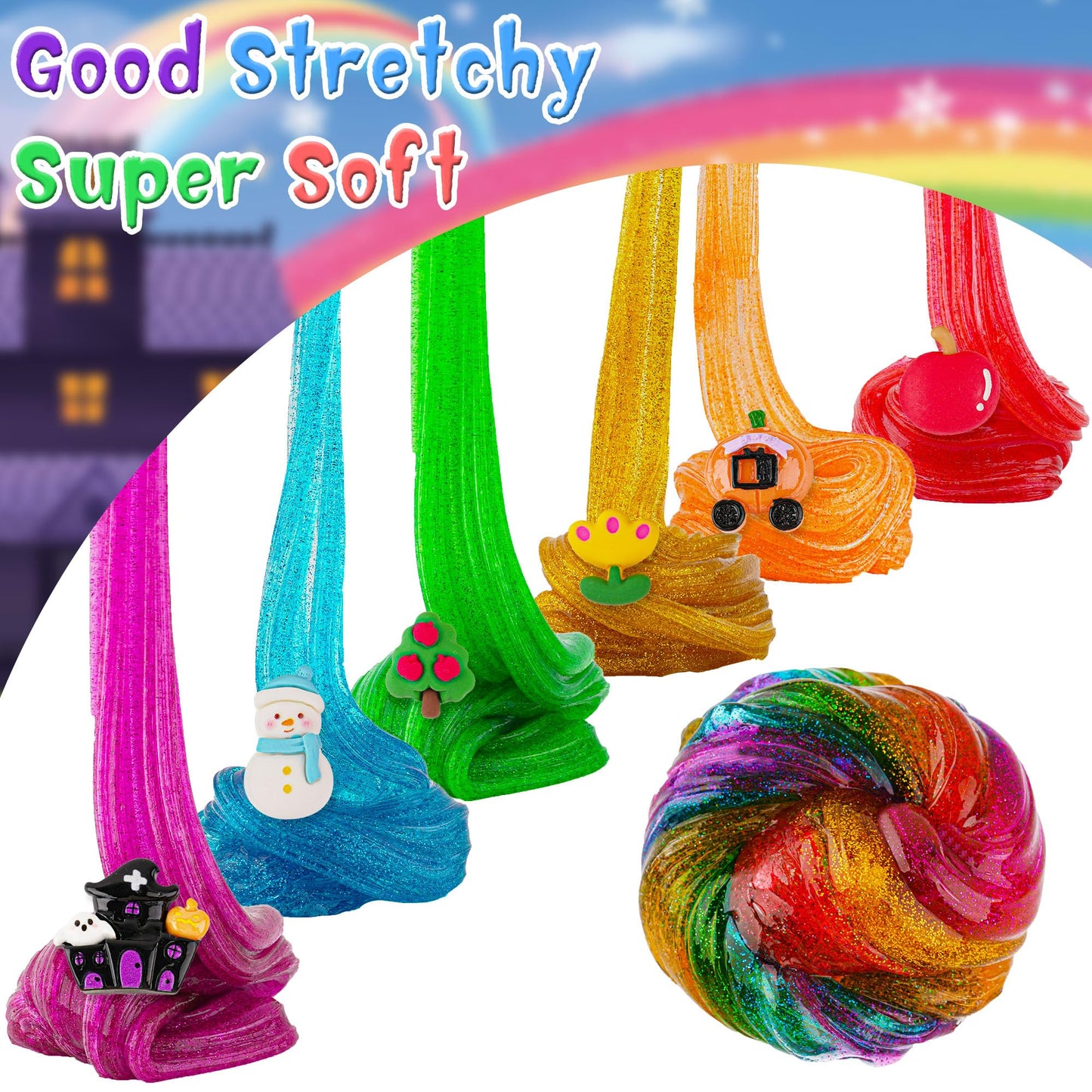 6 Pack Glitter Crunchy Slime Kit with Charms & Add-ins