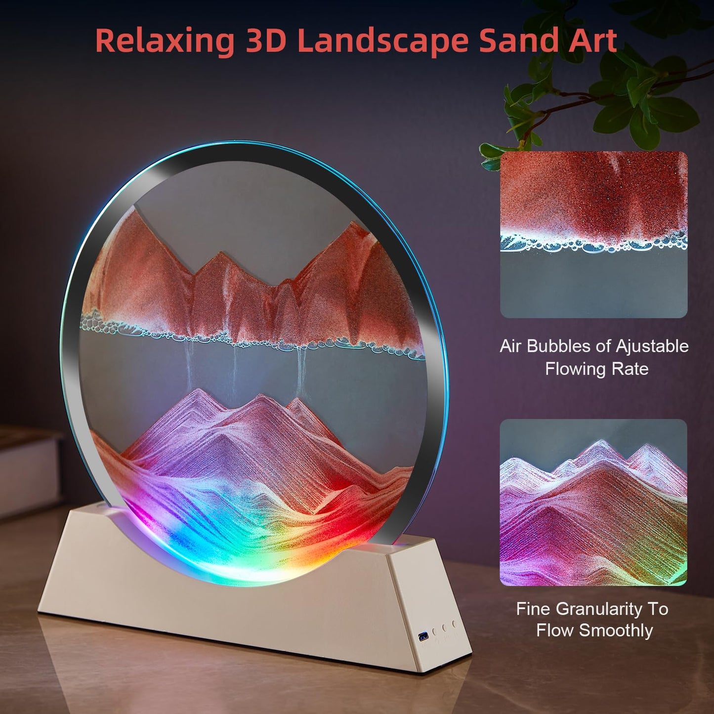 Moving Sand Art Picture with Bluetooth Speaker & RGB Night Light – Red