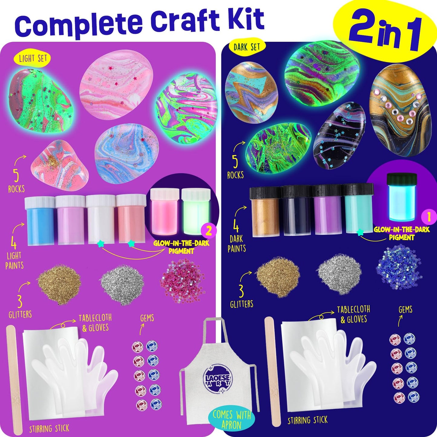 2 in 1 Glow in The Dark Rock Painting Art Kit