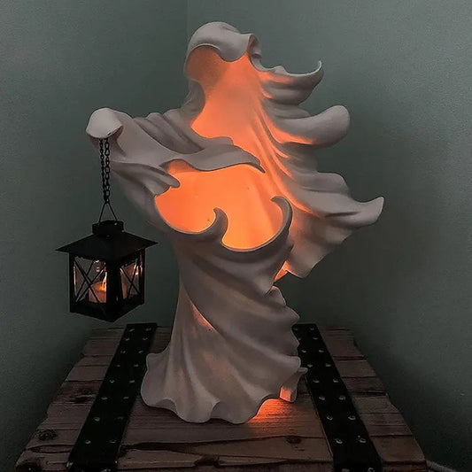 👻✨ Halloween Ghost Resin Statue with LED Lantern ✨👻