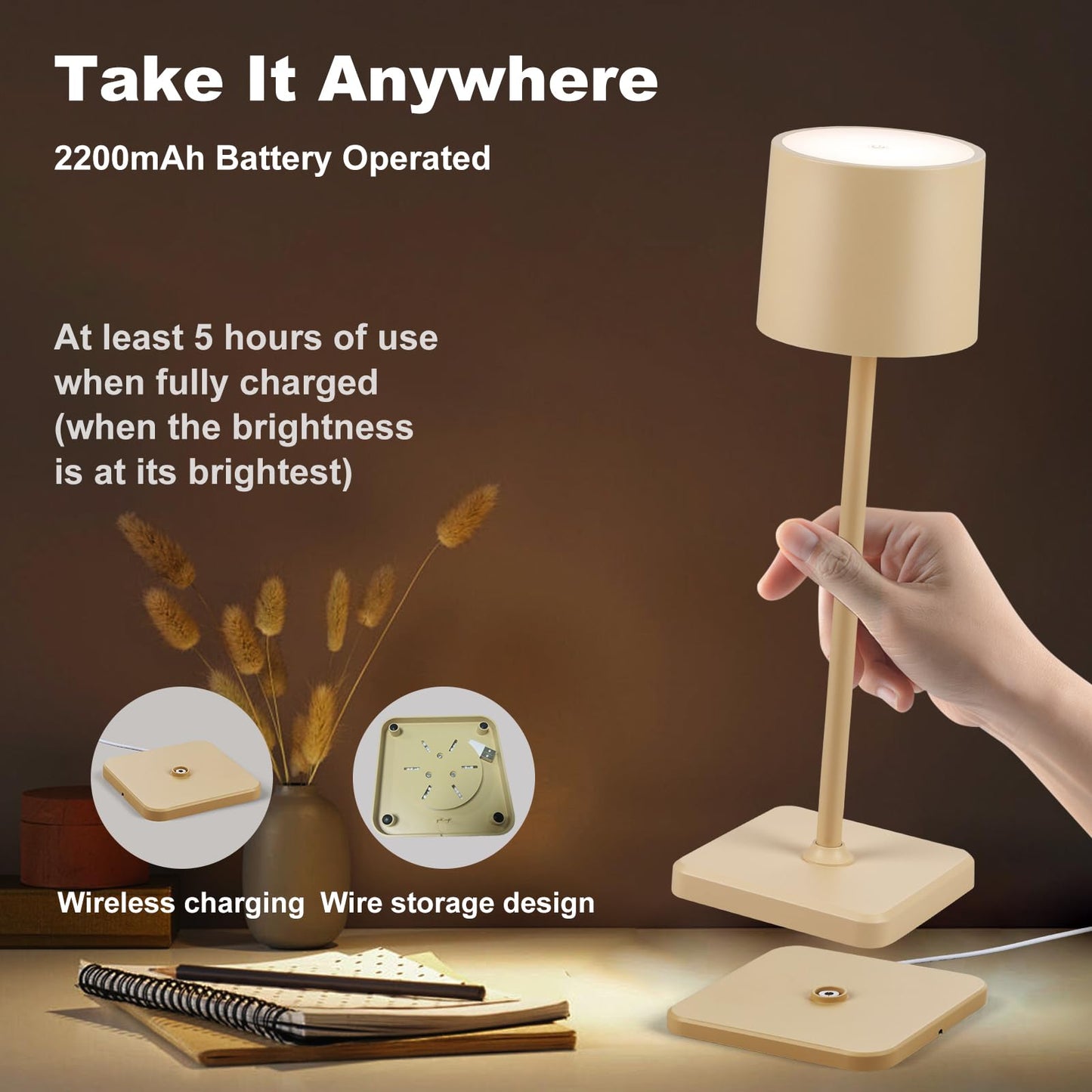 2 Pack Cordless Rechargeable LED Table Lamps - Sand