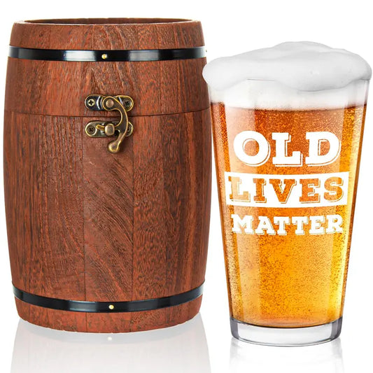🍺  Old Lives Matter Beer Glass in Barrel Box 🍺