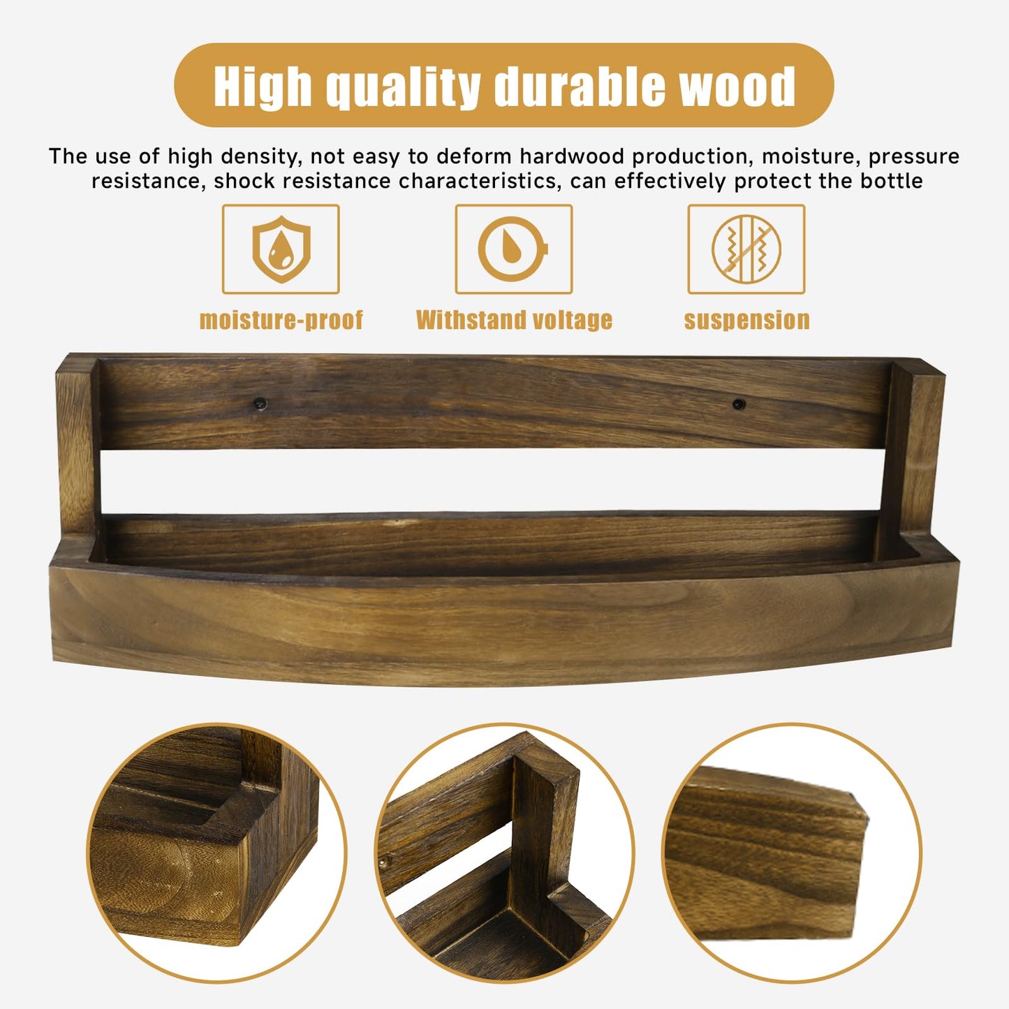 Wall Mounted Wooden Wine Rack Bottle Holder with Glass Shelf for 6 Bottles