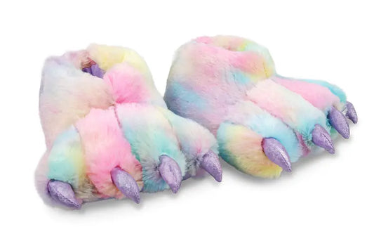 Kids 3D Rainbow Paw Slippers - Size 1/2