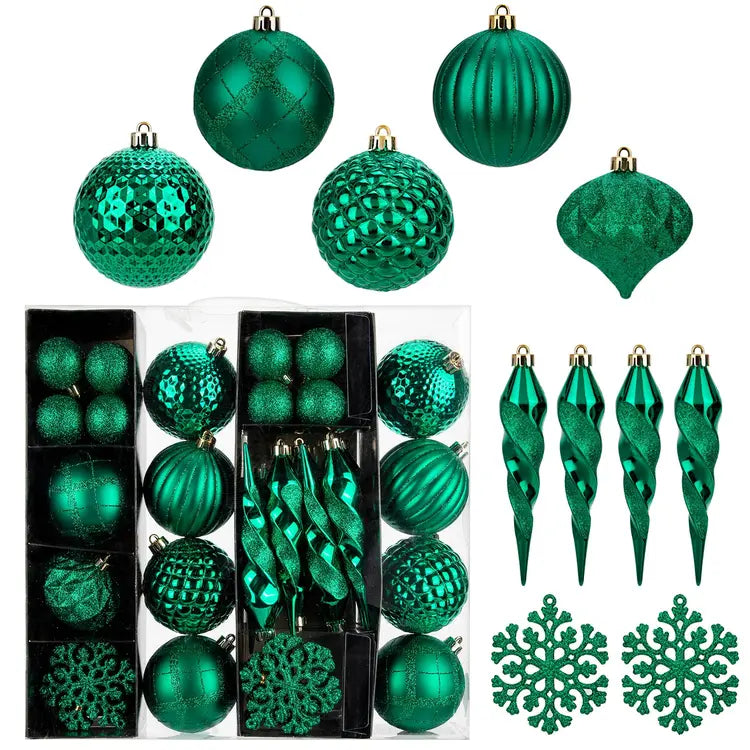 🌲 50pcs Dark Green Shatterproof Christmas Bauble Set 🌲
