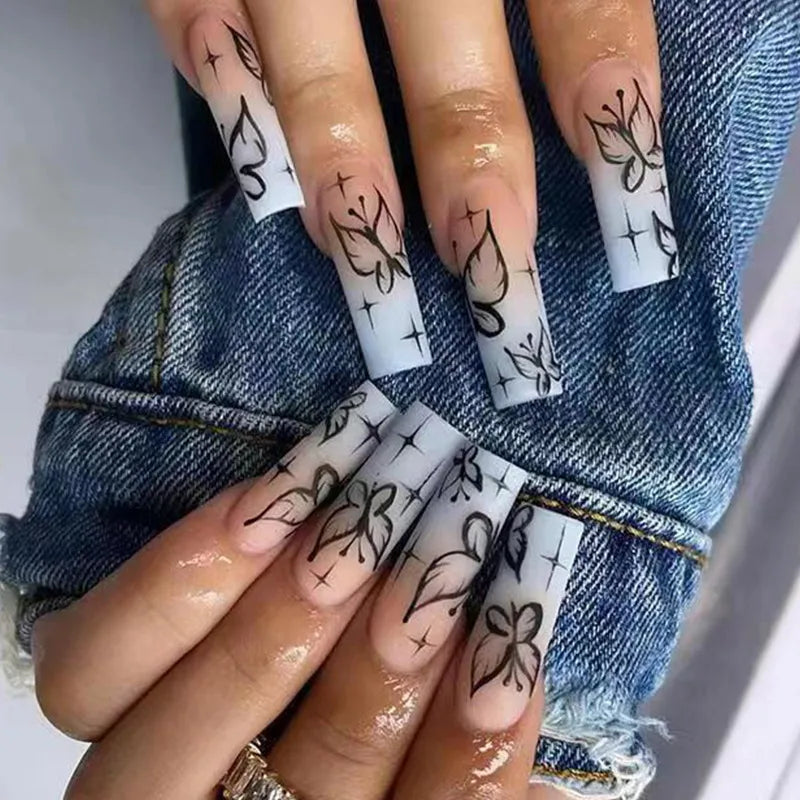 Bks1396 Black Butterfly Nail Tip|Jelly Gum
